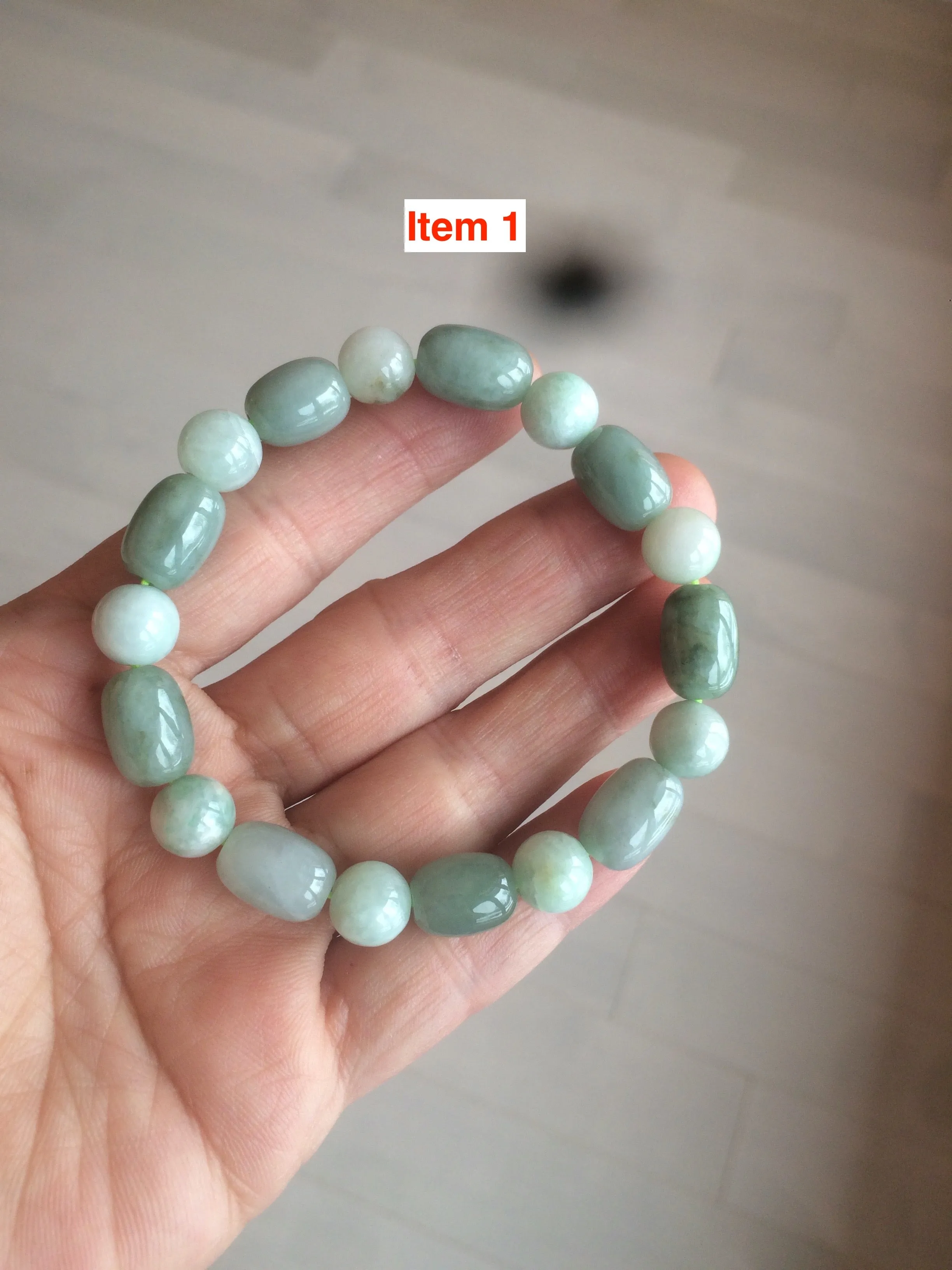 12x8.7mm 100% natural  type A green/dark green/white olive jadeite jade bead bracelet D73