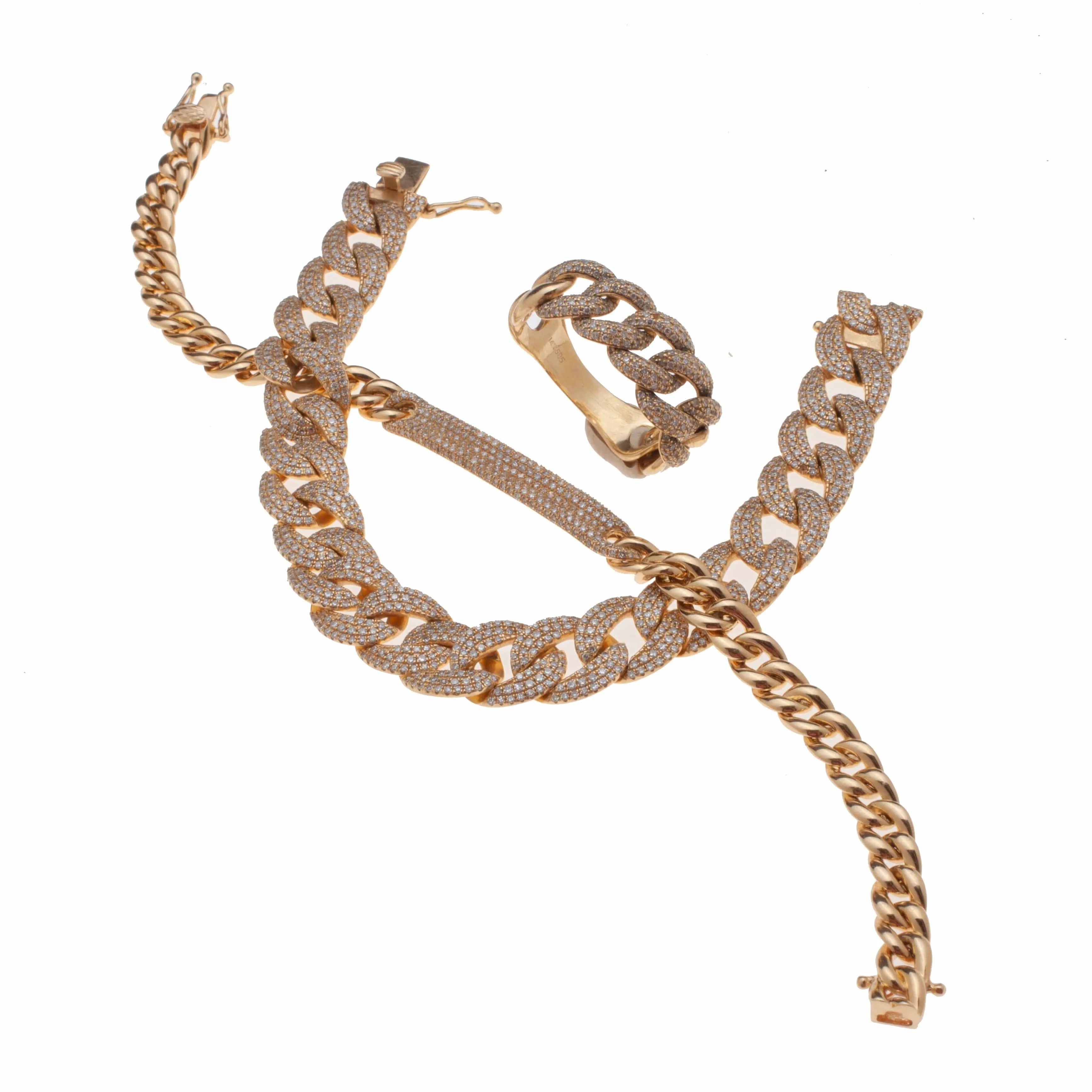 14K Gold and Micro-Pave Diamond ID Cuban Link Chain Bracelet