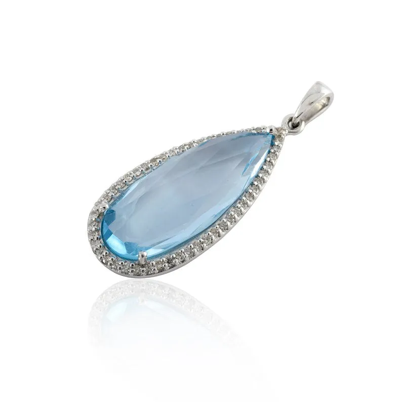 14K Gold Blue Topaz Pendant