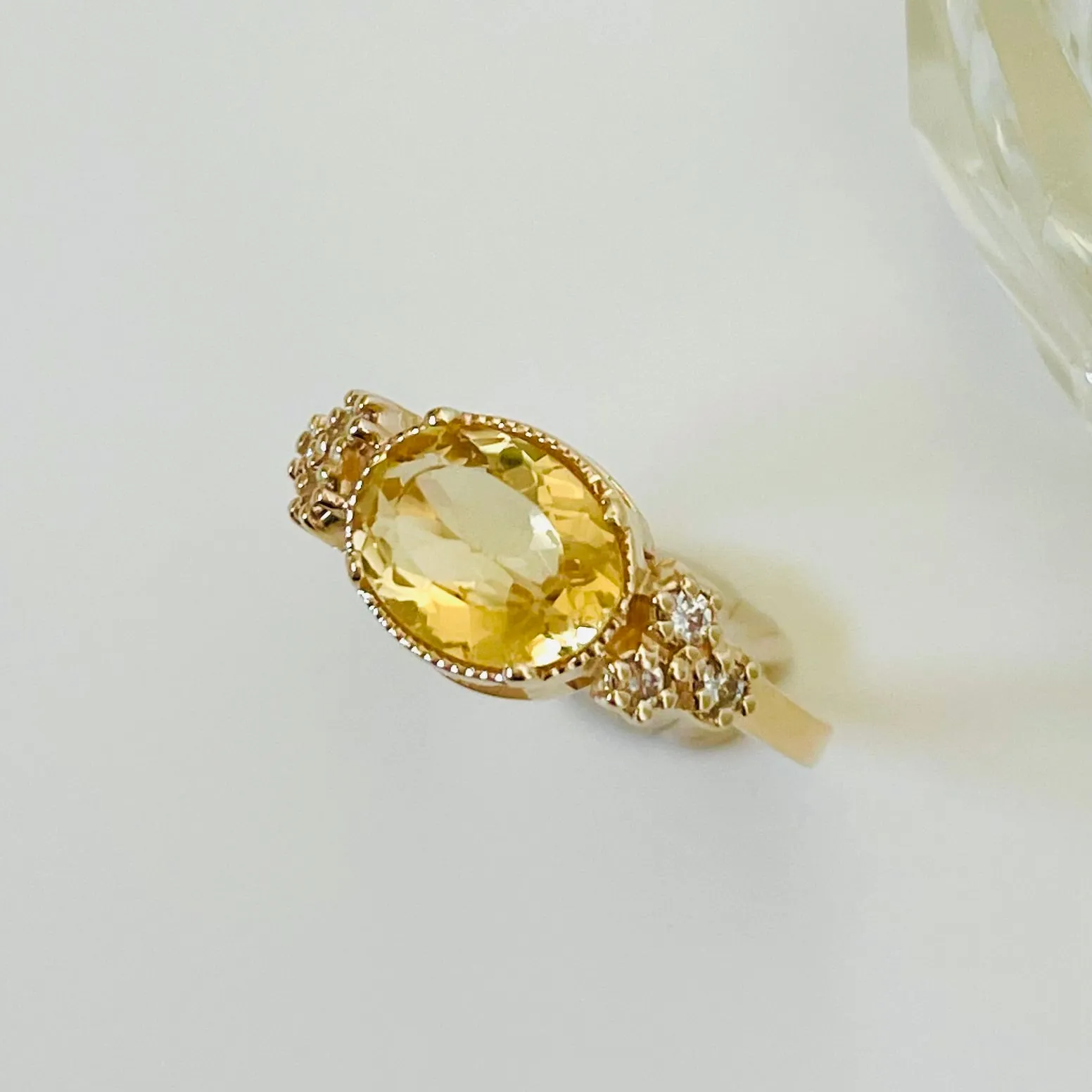 14k Millegrain Citrine & Diamond Ring