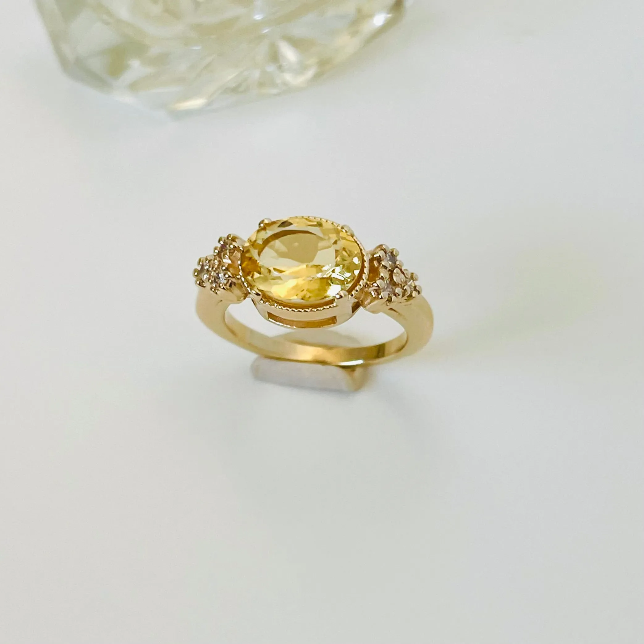 14k Millegrain Citrine & Diamond Ring