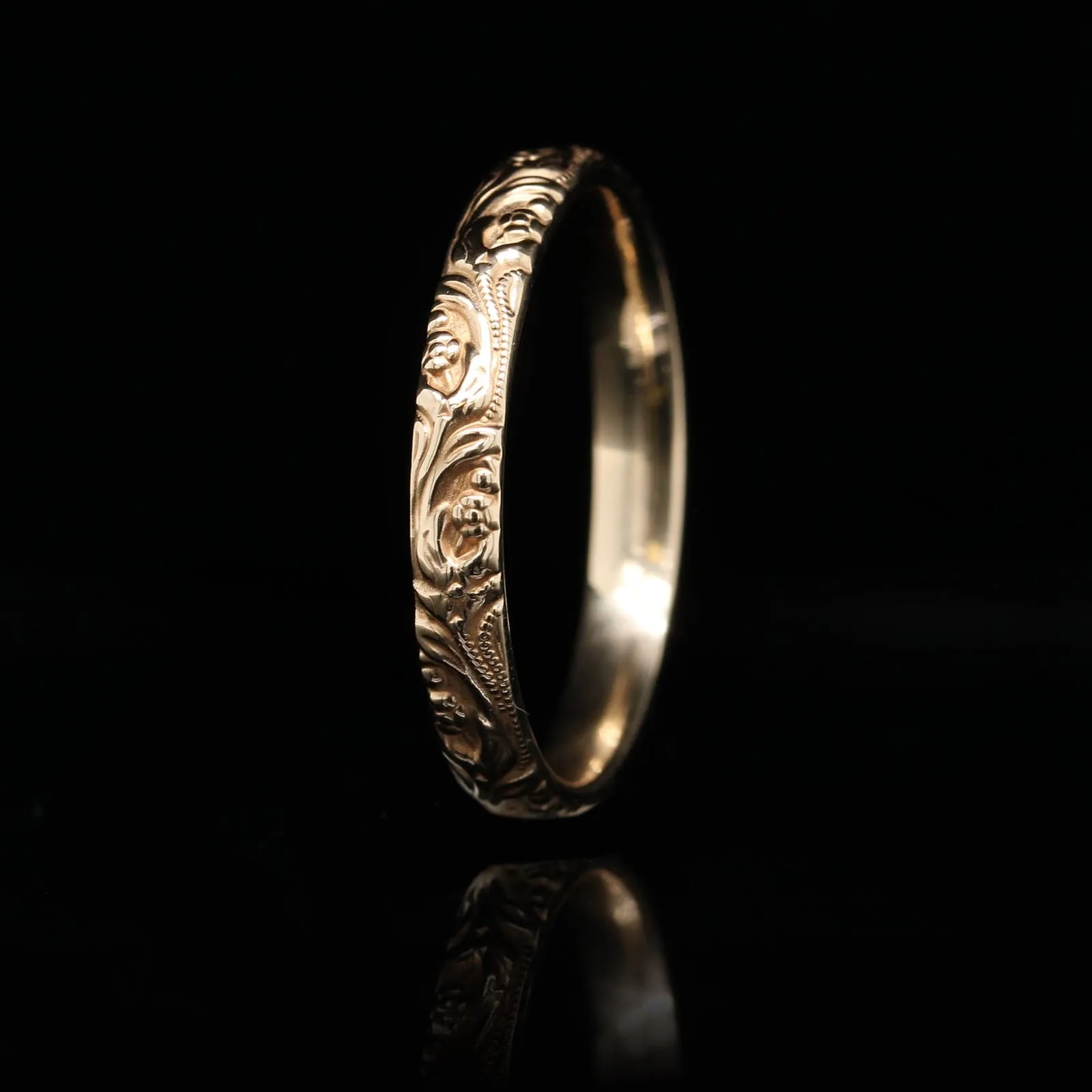 14K Yellow Gold Estate Floral Scroll Band