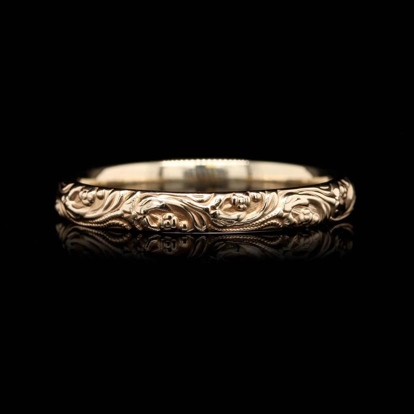 14K Yellow Gold Estate Floral Scroll Band