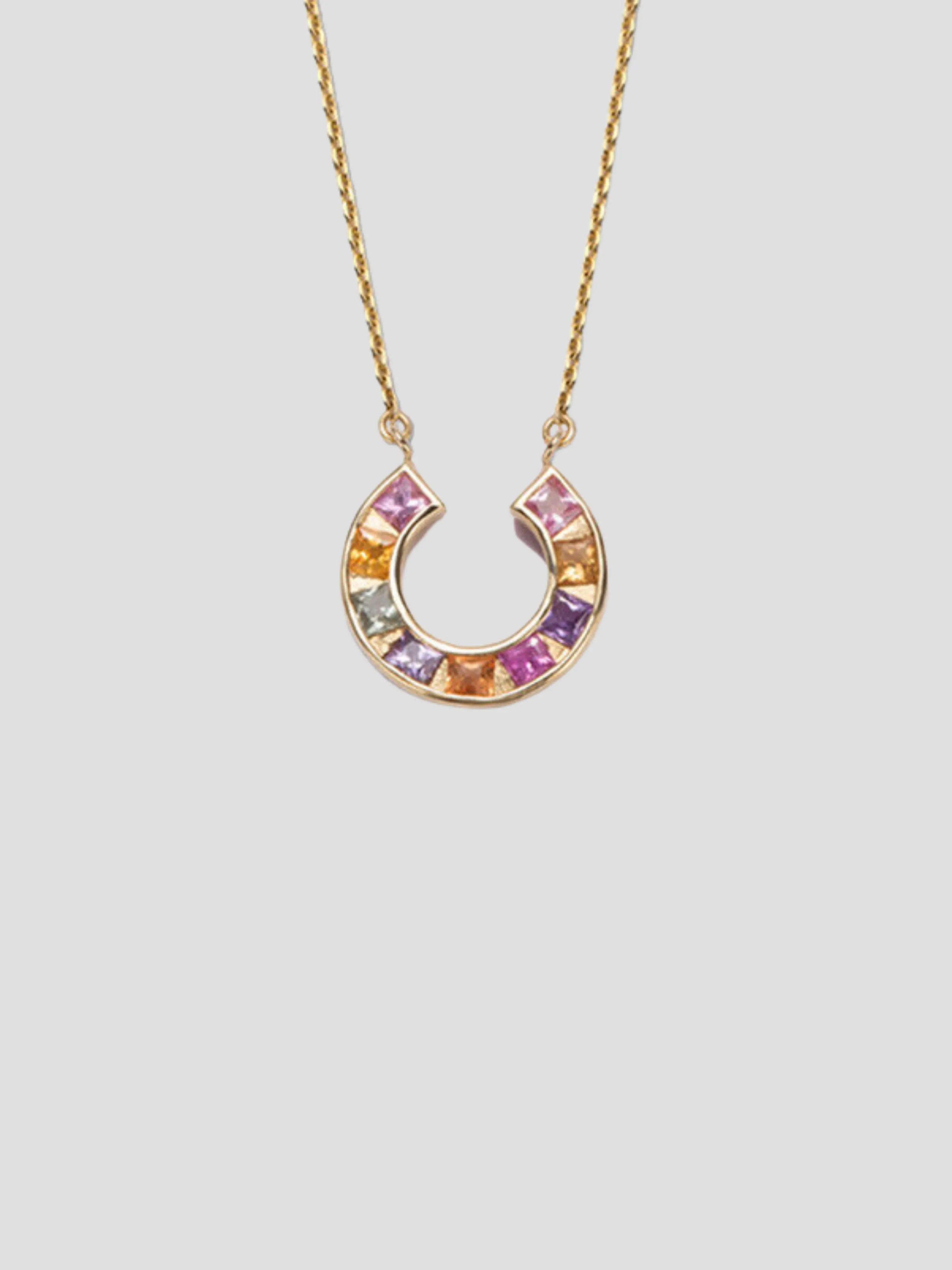 14K Yellow Gold Sundial Necklace with Multicolored Sapphires