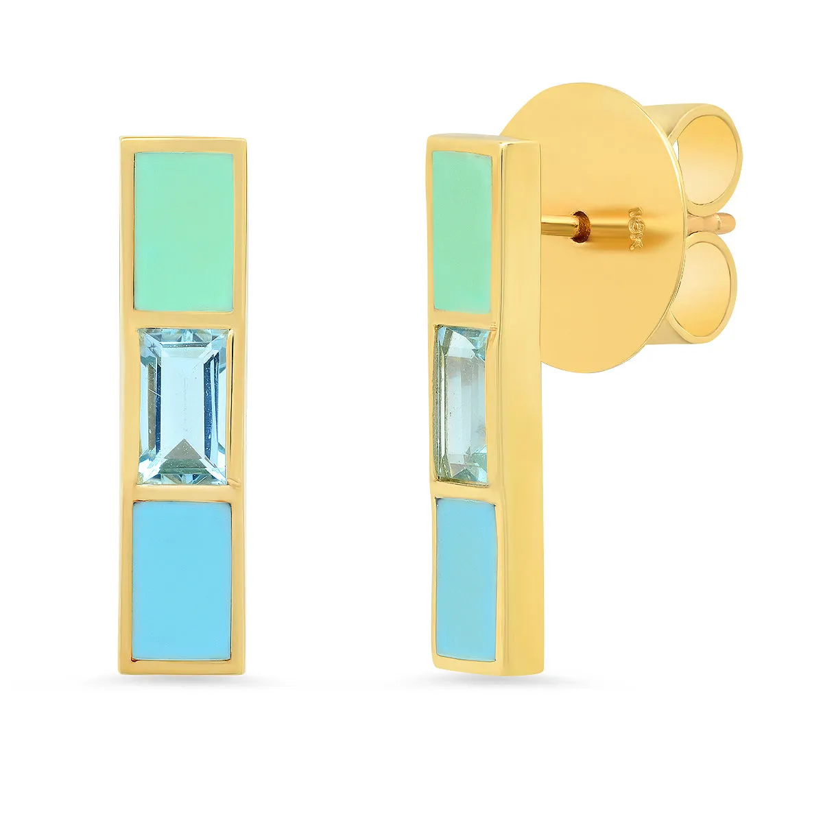 18K Channing Aquamarine Baguette Enamel Stick Earrings