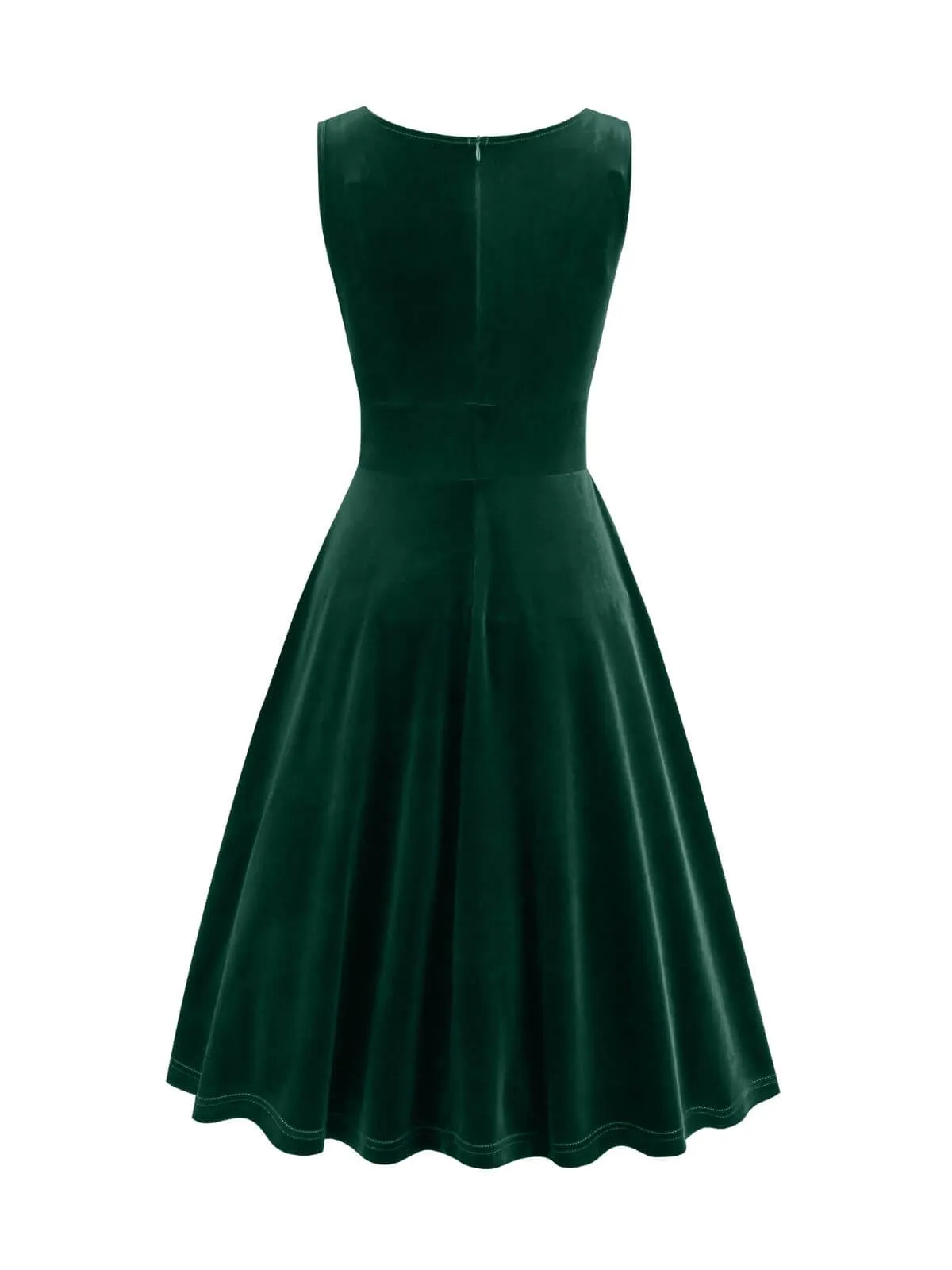 1950s Solid V-Neck Pleated Velvet Dress