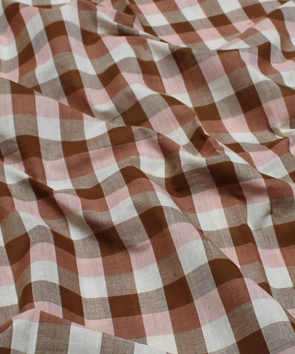 1m Brown handwoven cotton checks fabric