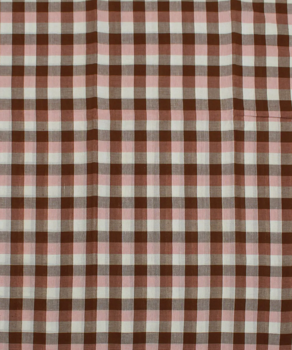 1m Brown handwoven cotton checks fabric