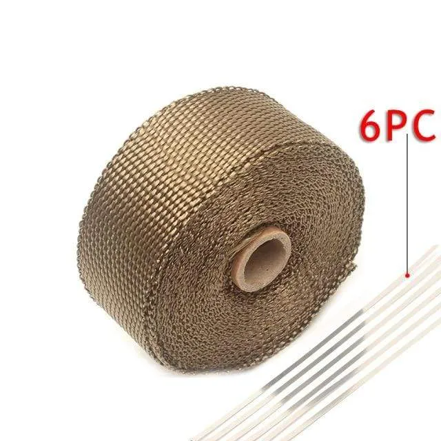 2 x 50' 5cm*5m/10m/15m Black/Titanium/White Exhaust Heat Wrap Roll for Motorcycle Fiberglass Shield Tape with Stainless Ties