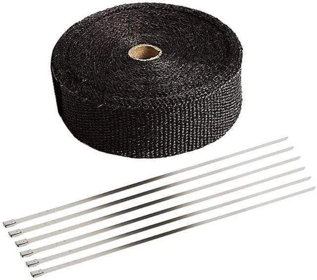 2 x 50' 5cm*5m/10m/15m Black/Titanium/White Exhaust Heat Wrap Roll for Motorcycle Fiberglass Shield Tape with Stainless Ties