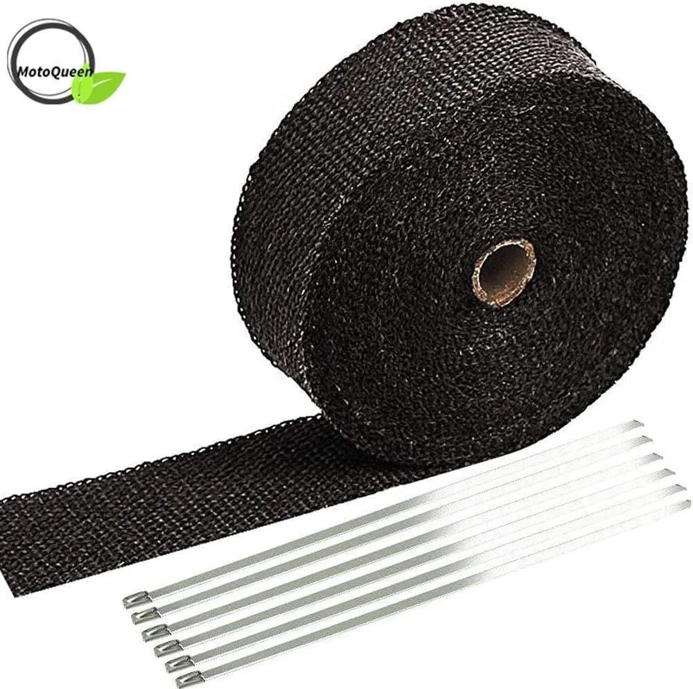 2 x 50' 5cm*5m/10m/15m Black/Titanium/White Exhaust Heat Wrap Roll for Motorcycle Fiberglass Shield Tape with Stainless Ties