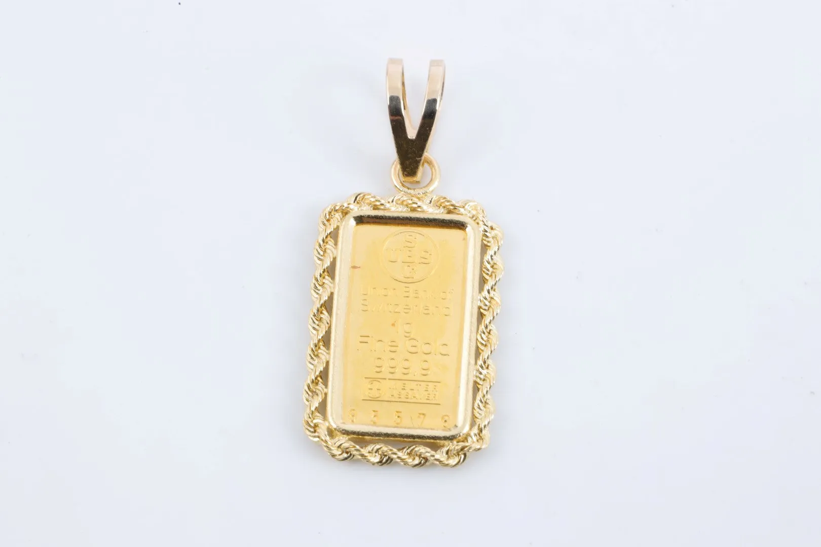 24k Gold 1g Union Bank of Switzerland Bar Pendant w/ 14k Gold Bezel (1.98g.)