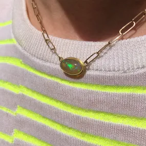 3 ct green opal and 18kt handmade chain necklace