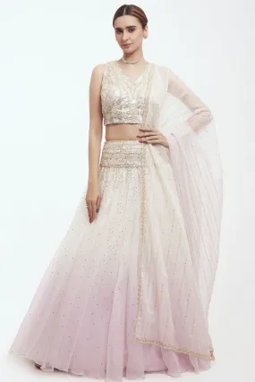 30Z333-RO Dual Tone Embroidered Organza Lehenga with Dupatta