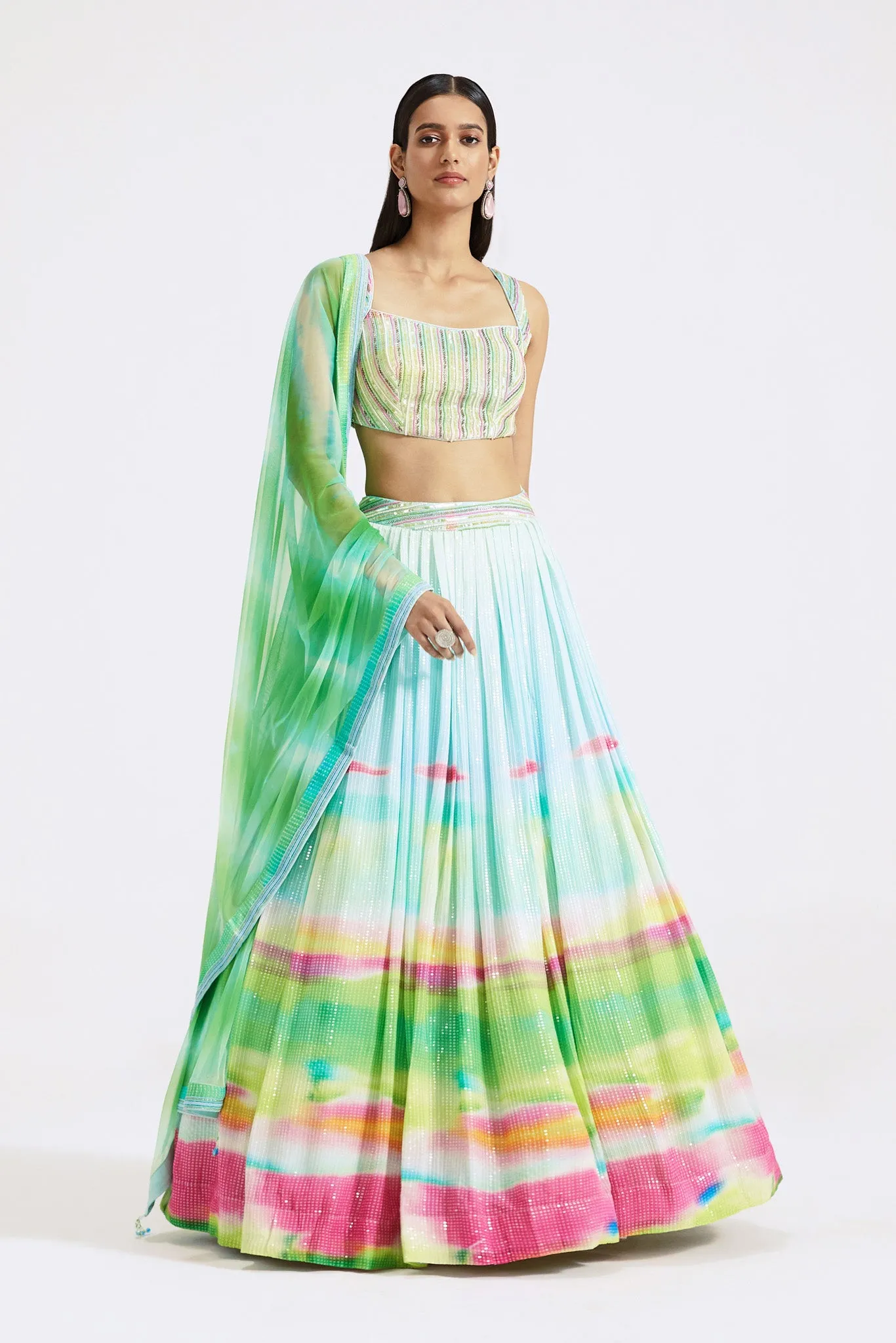 30Z375-RO Multicolor Print Georgette Lehenga with Dupatta