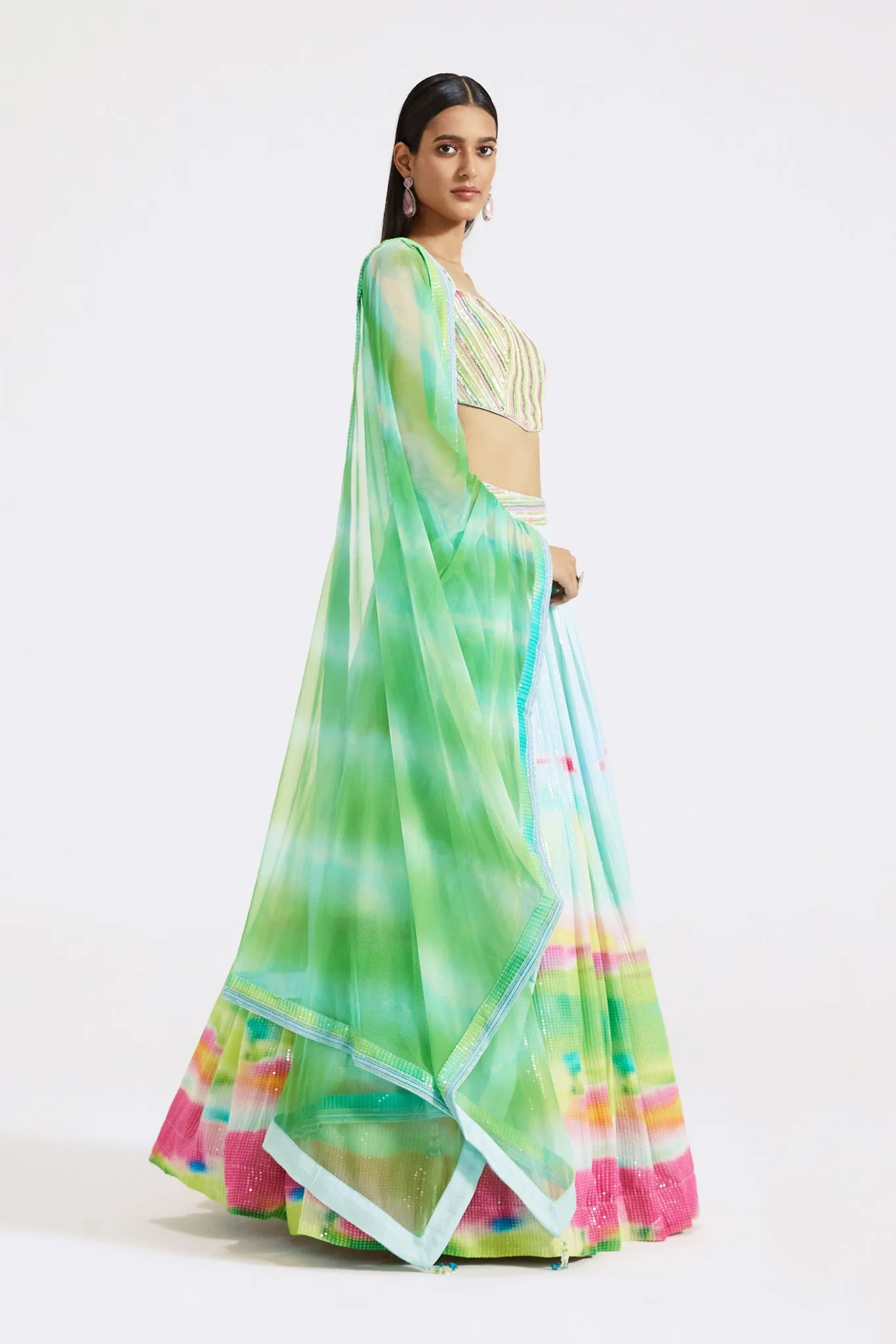 30Z375-RO Multicolor Print Georgette Lehenga with Dupatta