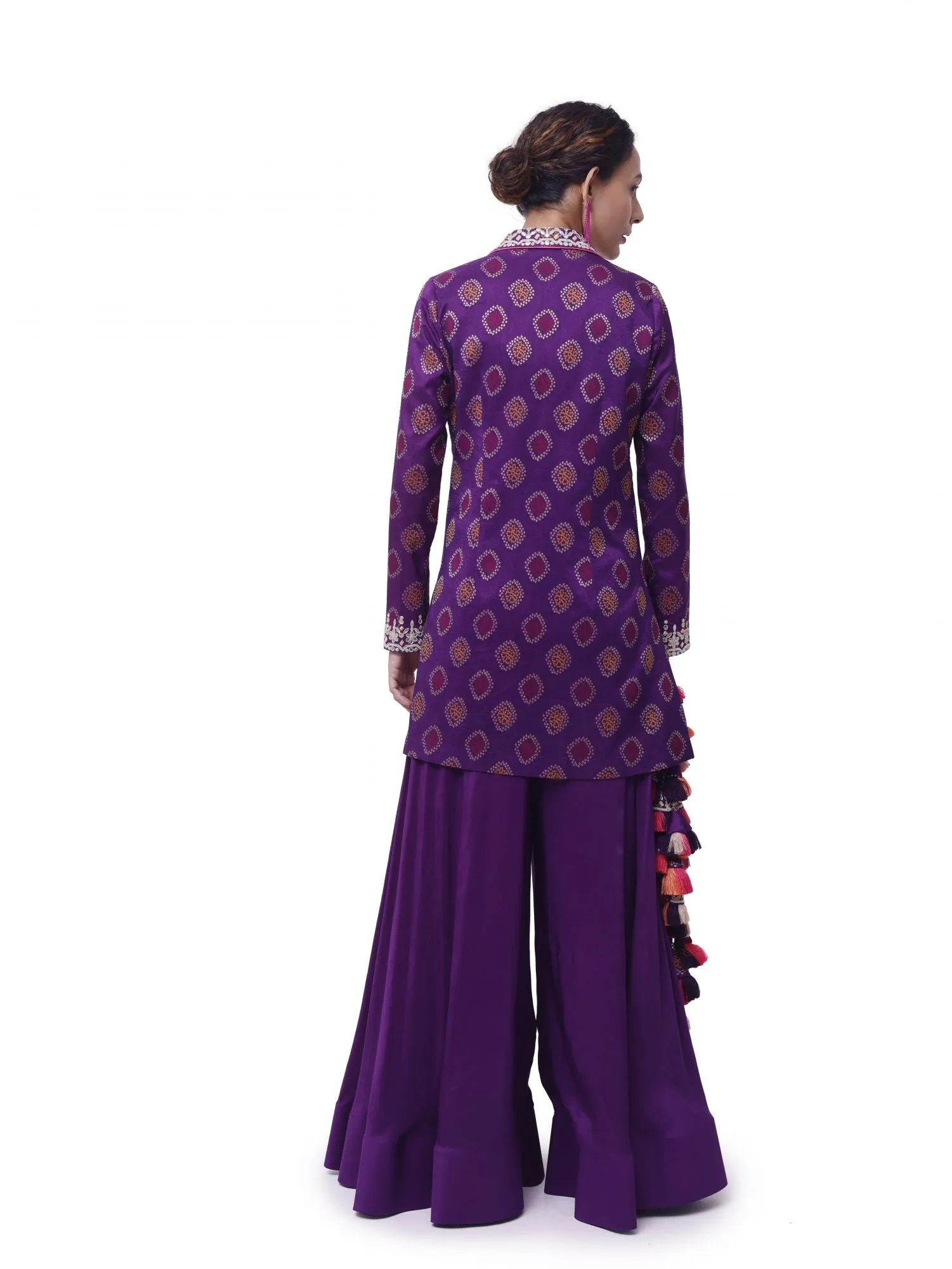 50Z923-RO Purple Tussar Silk Embroidered Sharara Set