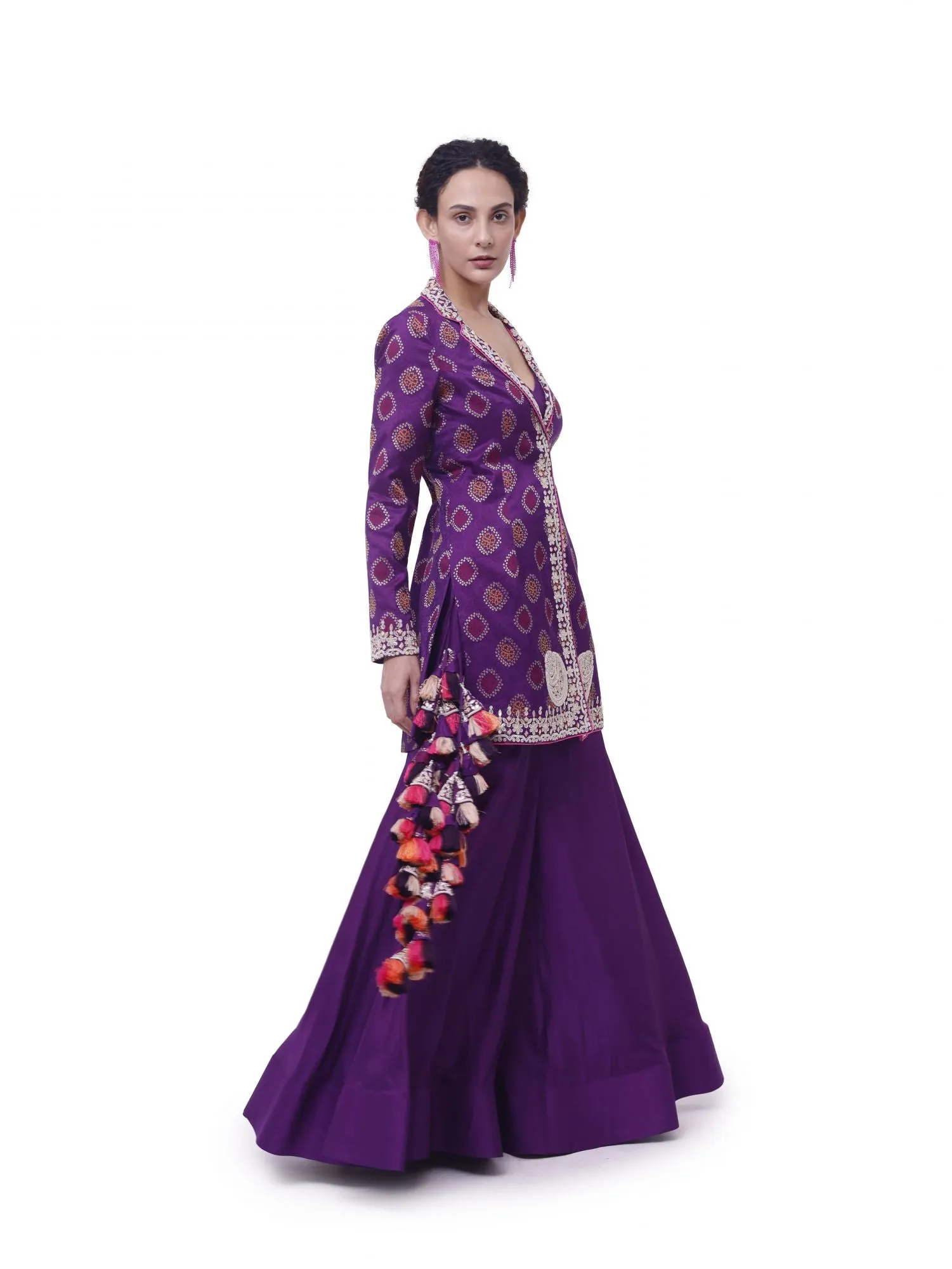 50Z923-RO Purple Tussar Silk Embroidered Sharara Set