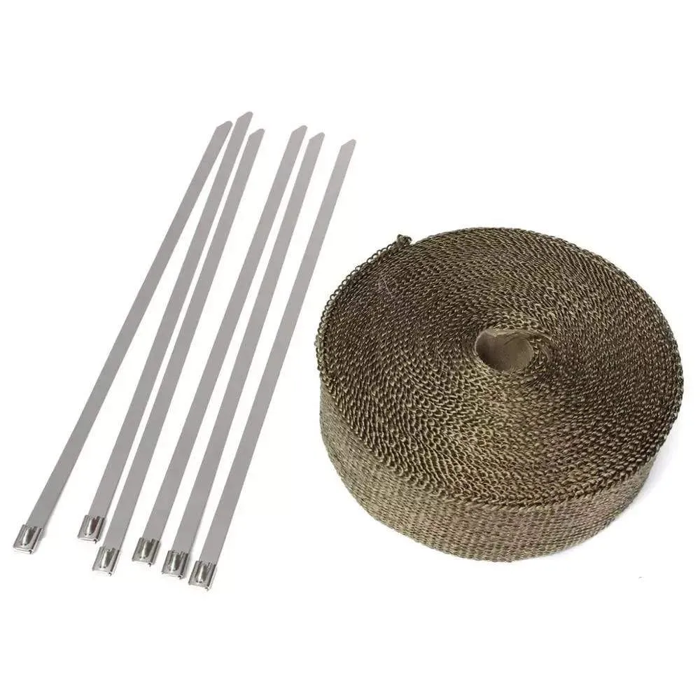 5cm*5M 10M 15M Motorcycle Exhaust Heat Wrap Thermal Exhaust Tape for Motorcycle Fiberglass Heat Shield Tape with Stainless Ties