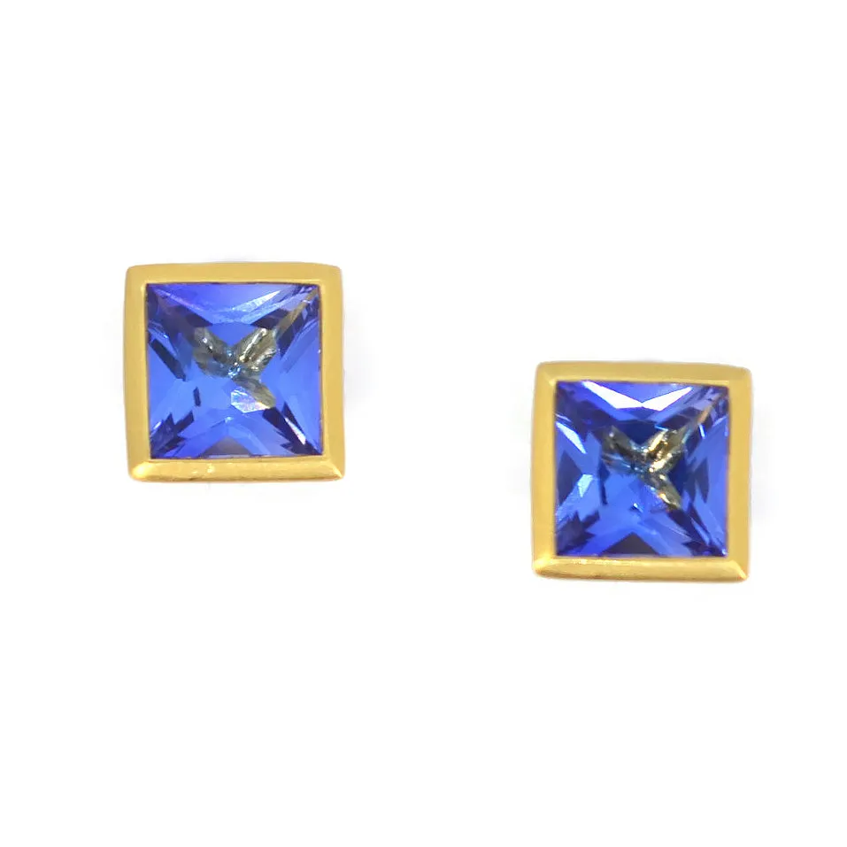 AF Jewelers - Gemstone Collection - Bezel Set Studs with Tanzanite, 18k Yellow Gold