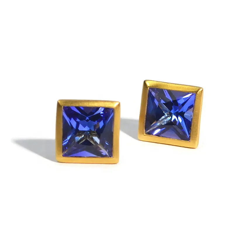 AF Jewelers - Gemstone Collection - Bezel Set Studs with Tanzanite, 18k Yellow Gold