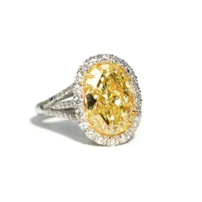 AFJ Diamond Collection - One of a Kind Cocktail Ring with Fancy Yellow Diamond 5.07 carats and White Diamonds, Platinum and 18k Yellow Gold