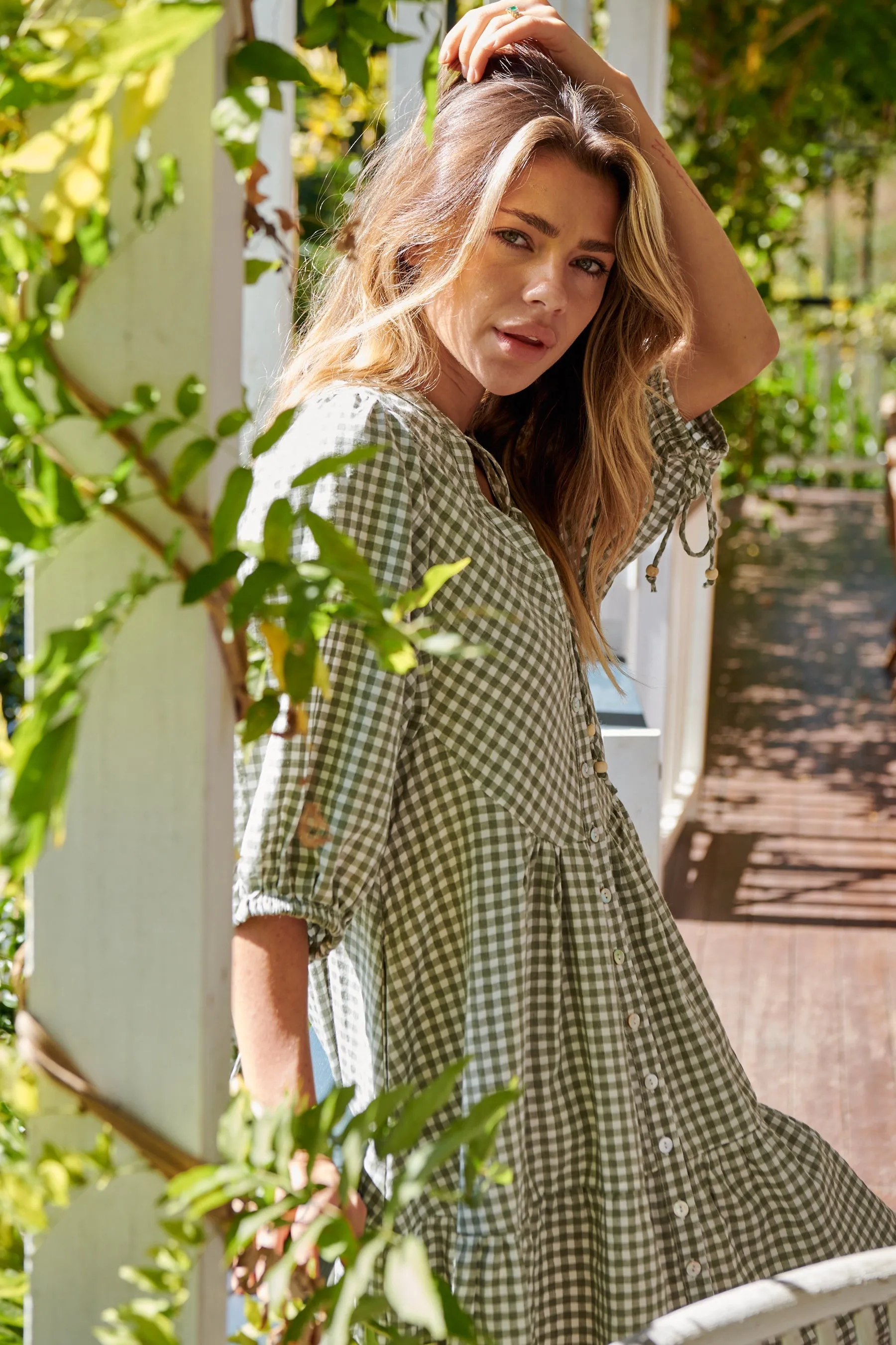 Alissa Green Gingham Print Smock Dress