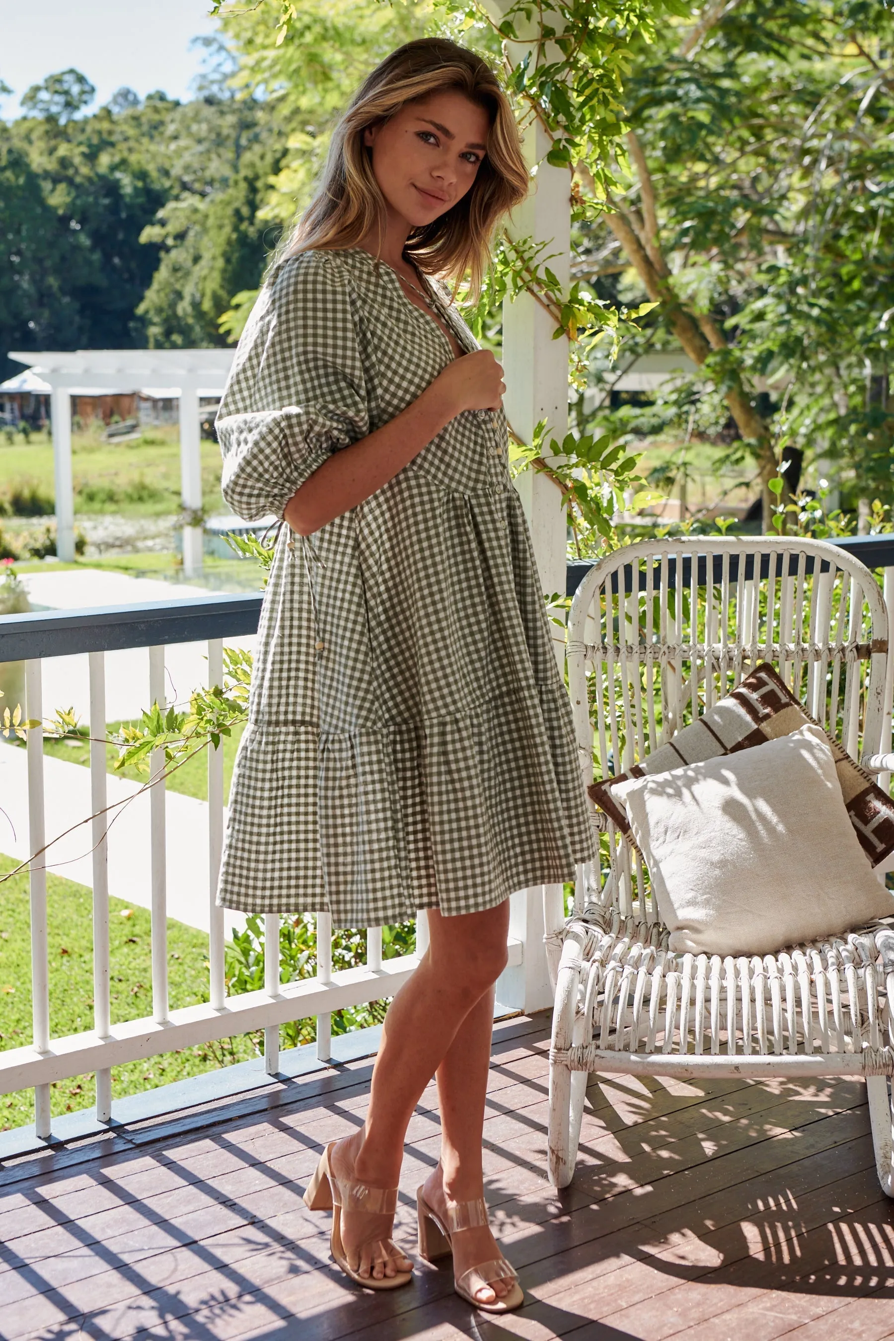 Alissa Green Gingham Print Smock Dress