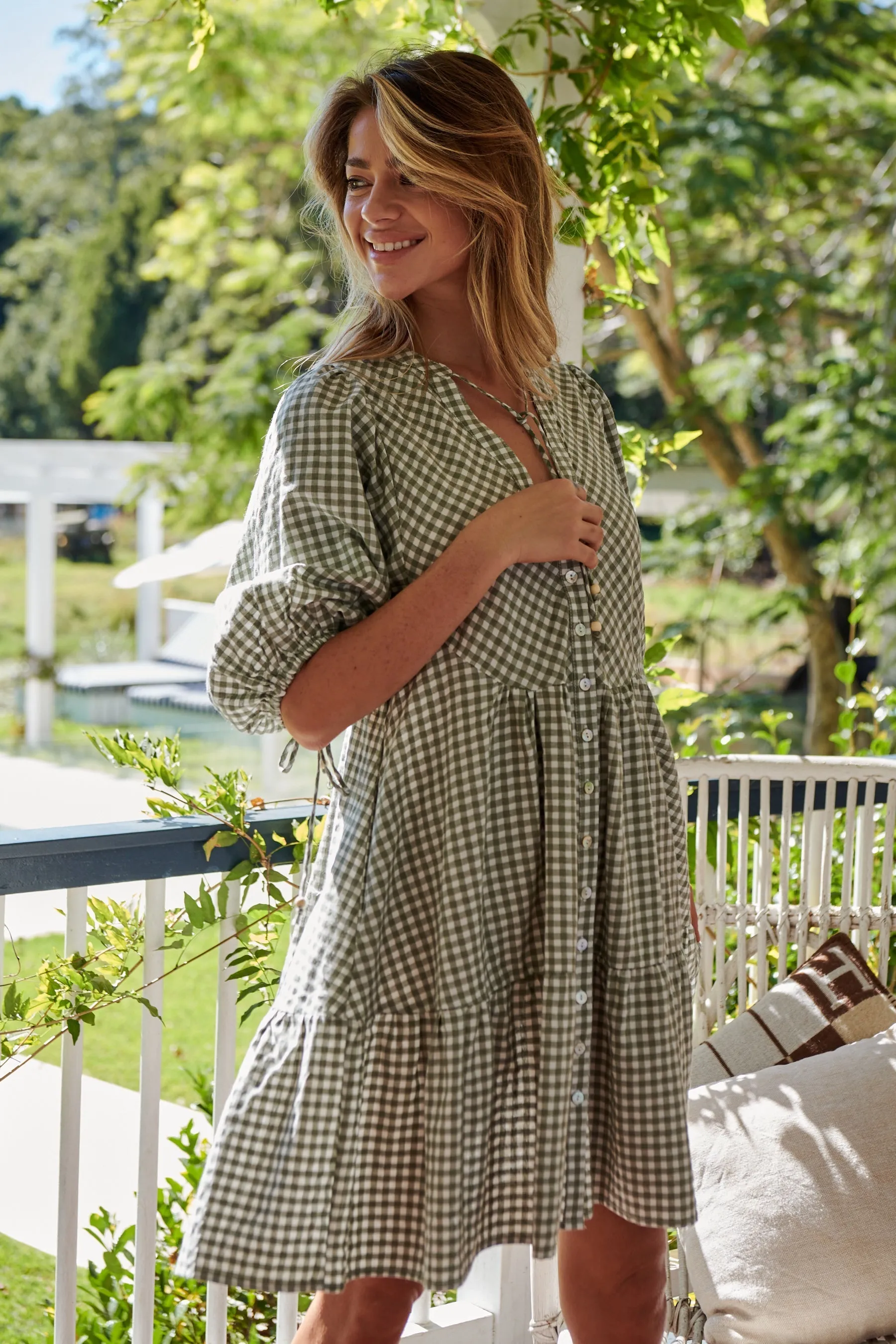 Alissa Green Gingham Print Smock Dress