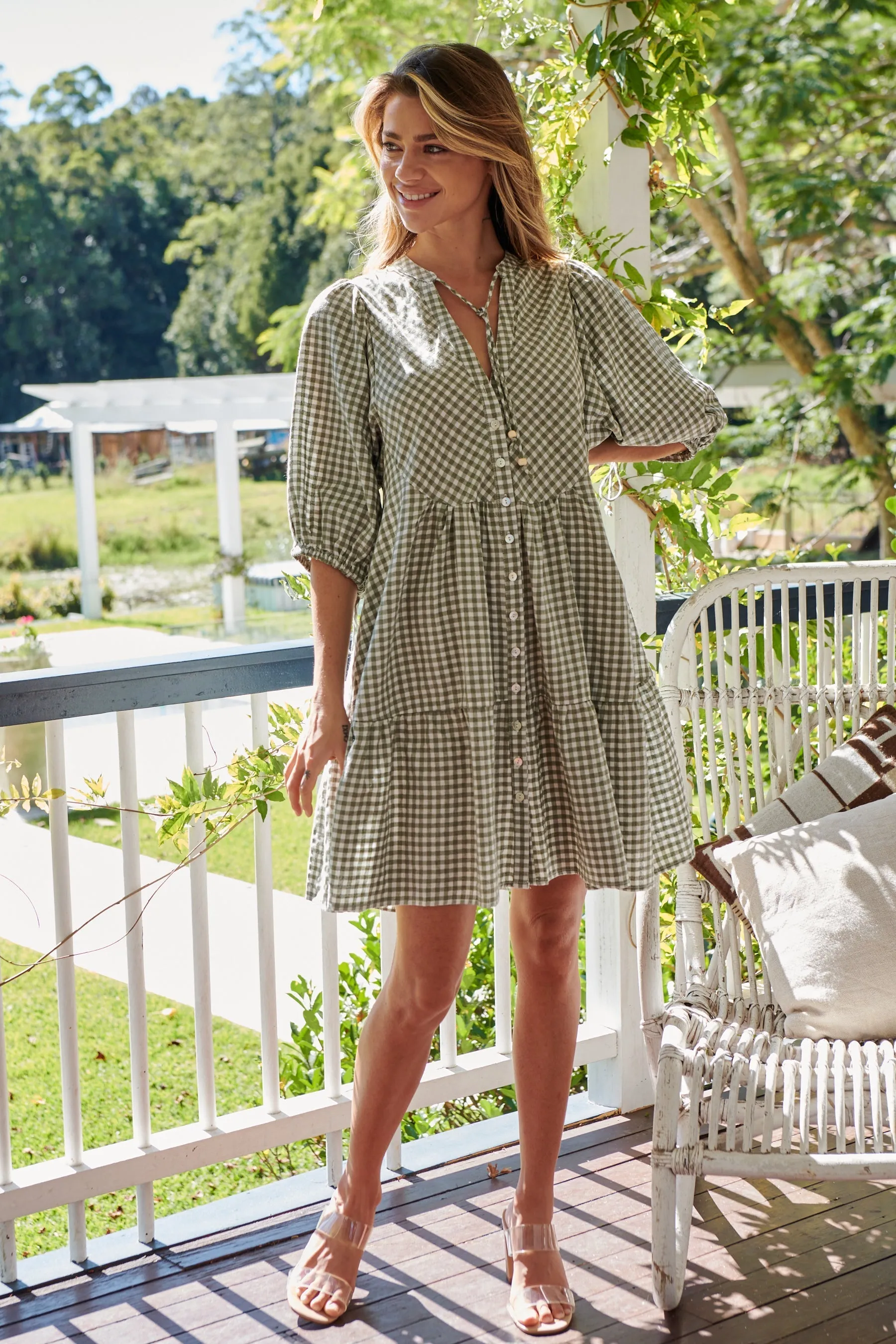 Alissa Green Gingham Print Smock Dress