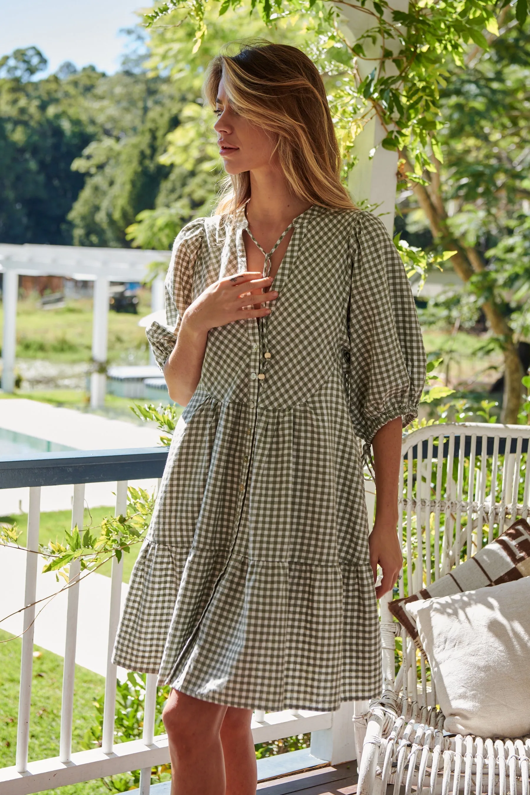 Alissa Green Gingham Print Smock Dress