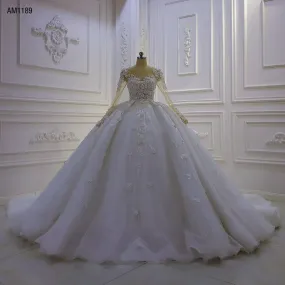 AM1189 Long Sleeve Ball Gown 3D Flowers luxury Wedding Dress