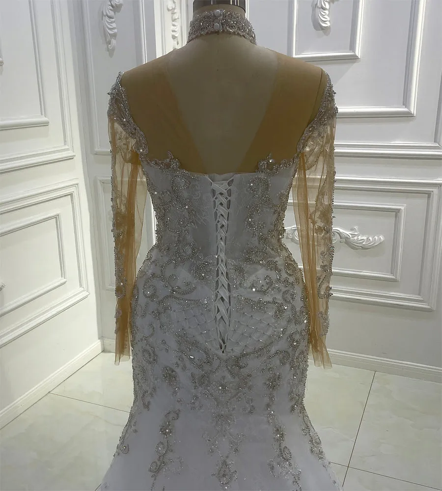 AM1259 High Neck Lace Appliques Full Sleeves luxury Wedding Dress