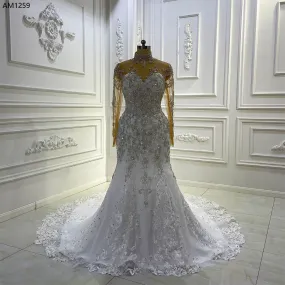 AM1259 High Neck Lace Appliques Full Sleeves luxury Wedding Dress