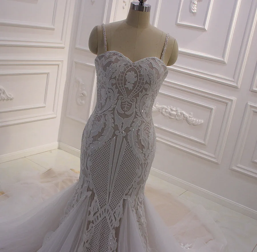 AM626 Spaghetti Straps Champagne Mermaid Wedding dress