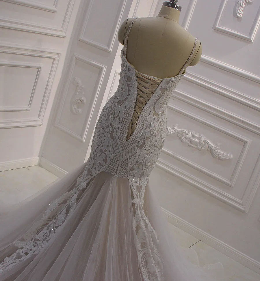 AM626 Spaghetti Straps Champagne Mermaid Wedding dress