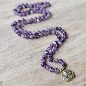 Amethyst Hand Knotted Mala Necklace with Ganesh 'Success' Pendant