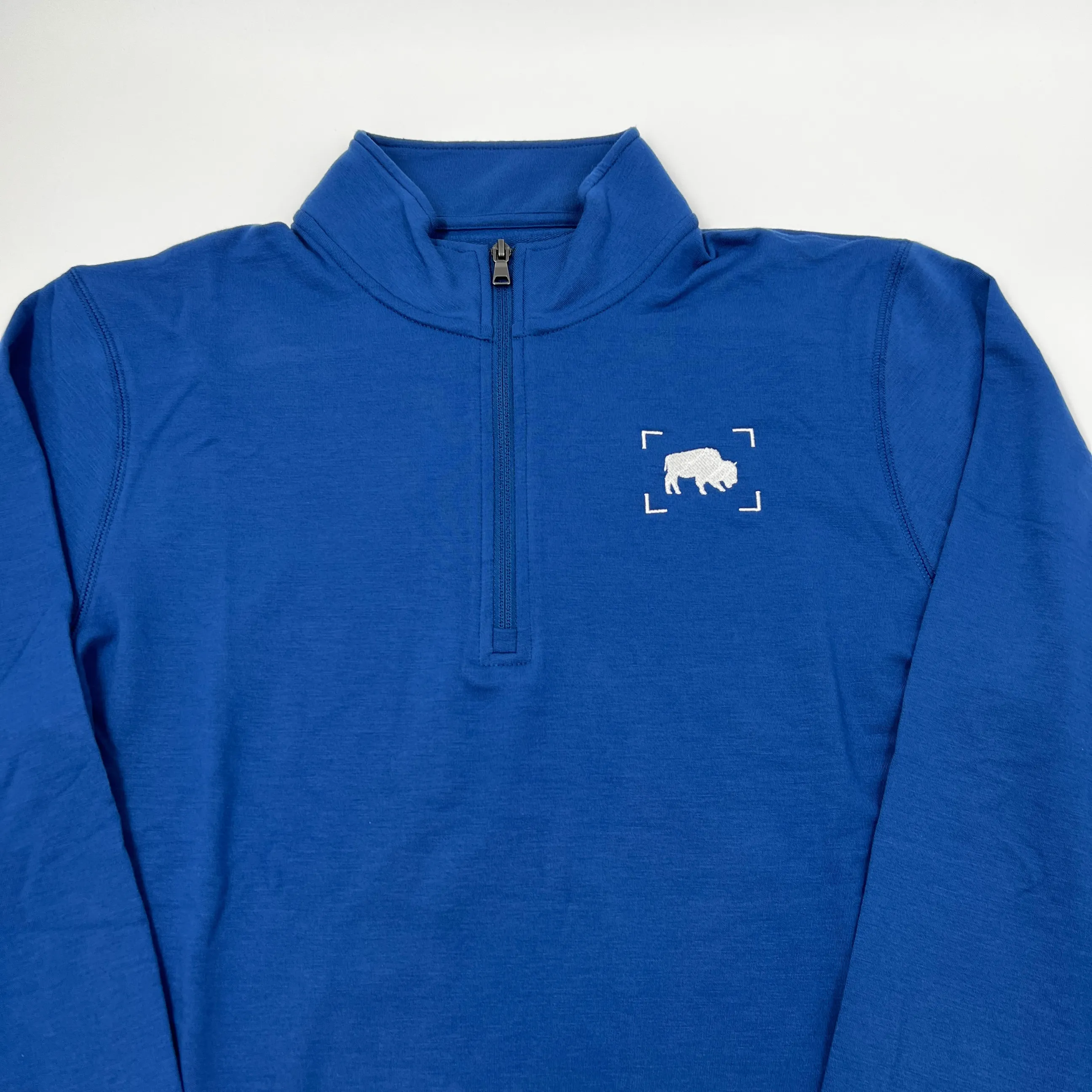 BFLO Slate Blue With Embroidered Shutter Buffalo Quarter Zip