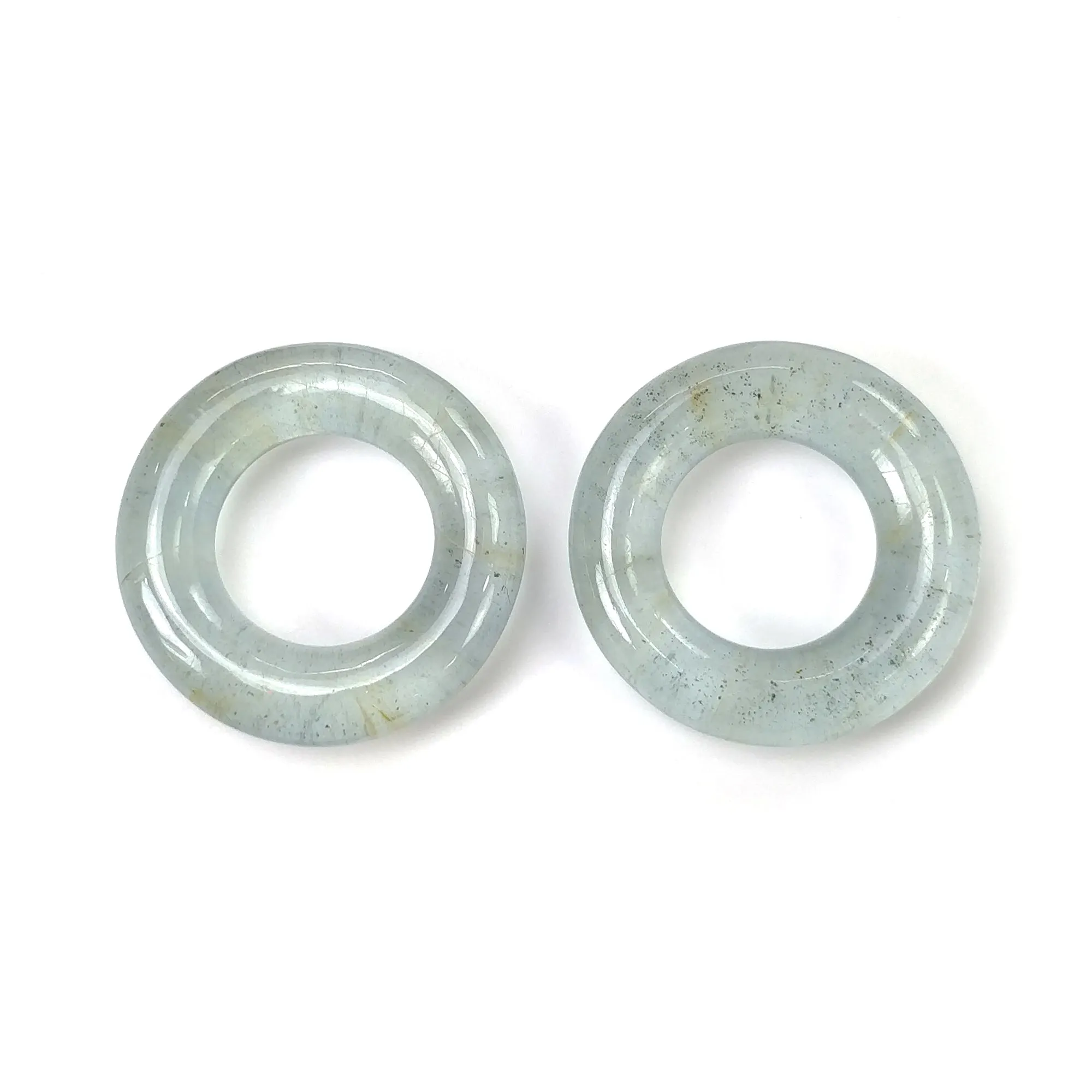 BLUE AQUAMARINE Gemstone Cabochon : 69.50cts Natural Untreated Milky Aquamarine Round Shape Cabochon 29.5mm Pair