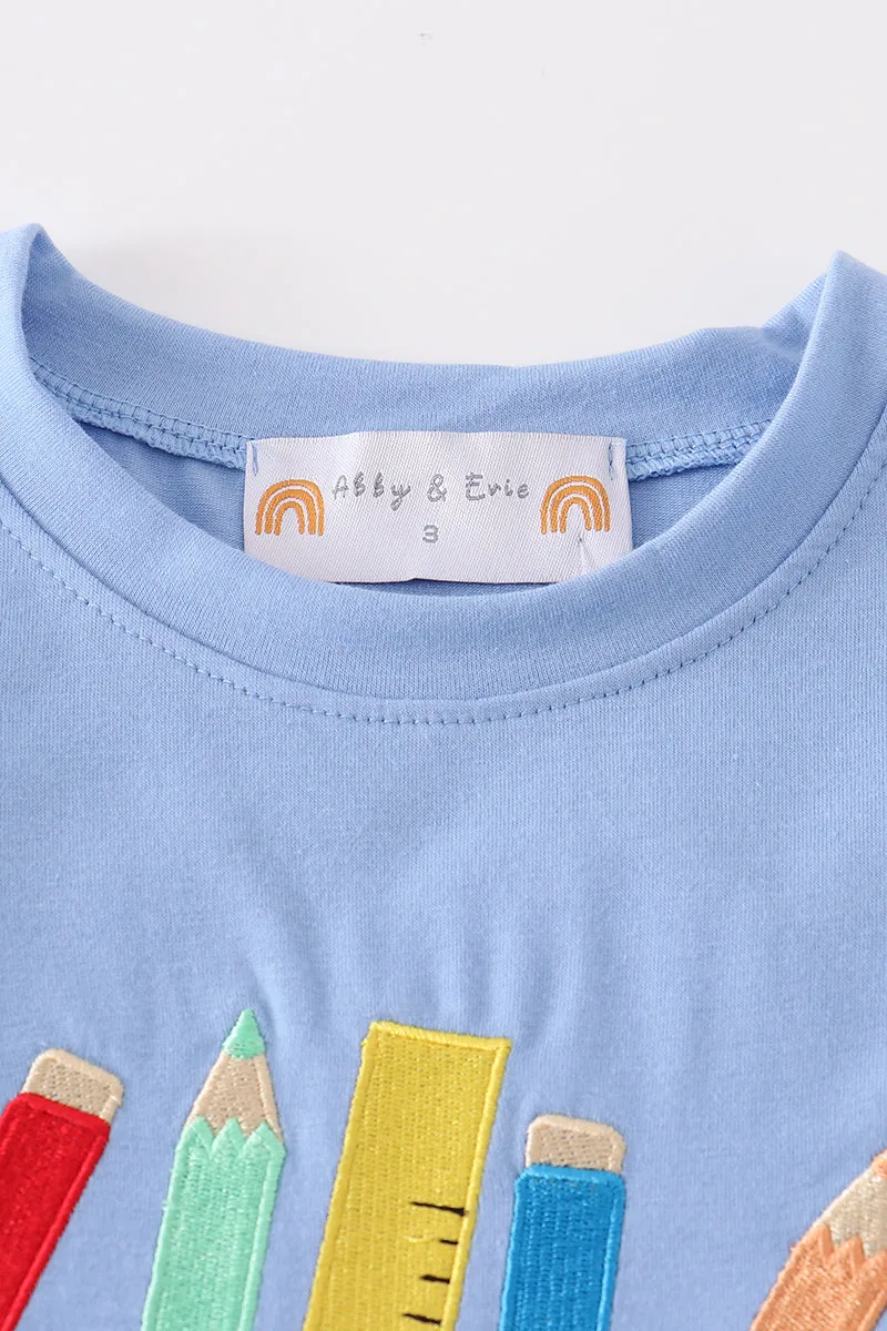 Blue crayon embroidery boy set