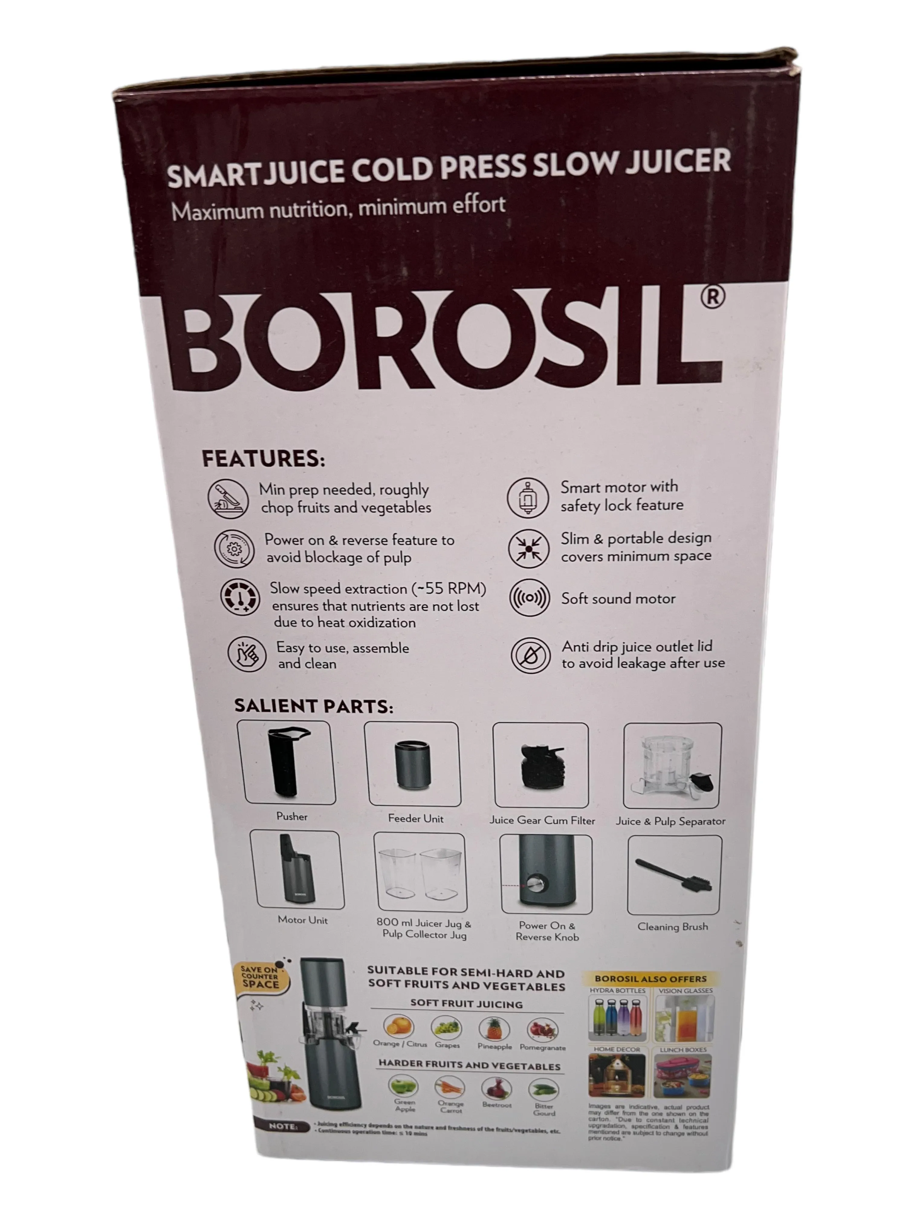 Borosil Smart Juice Cold Press Slow Juicer - 130W DC Motor, 1 Year Warranty