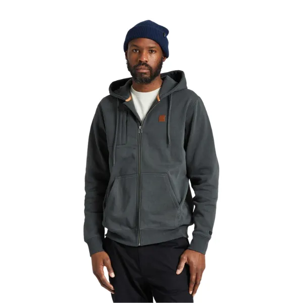 Brixton Builders Fleece Full Zip Hoodie - Washed Black