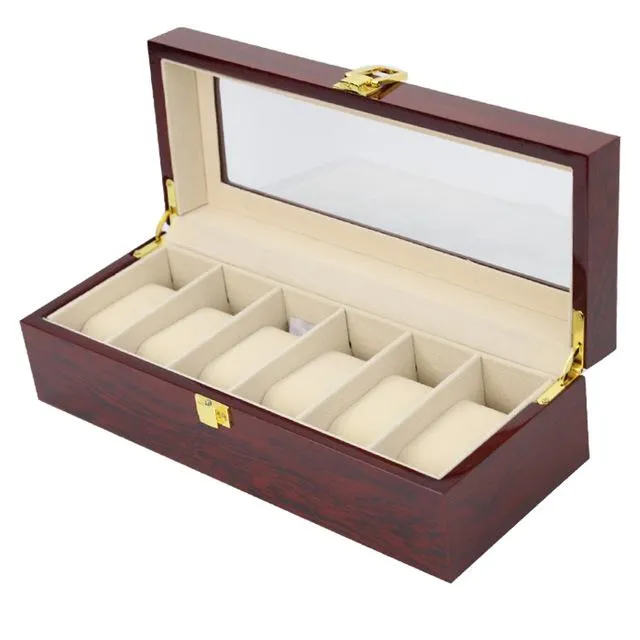 Brown Multi-Grid Luxury Wooden Watch Box Organizer