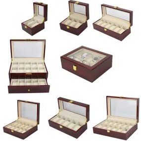 Brown Multi-Grid Luxury Wooden Watch Box Organizer