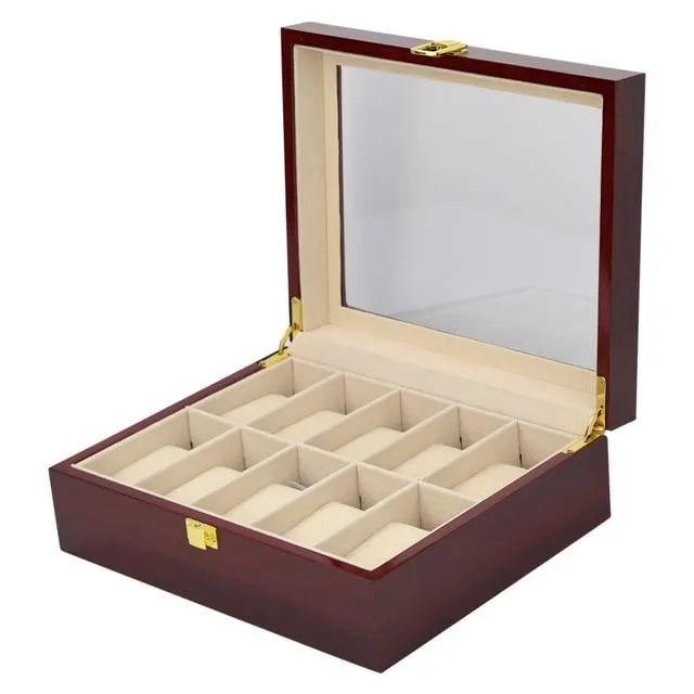 Brown Multi-Grid Luxury Wooden Watch Box Organizer