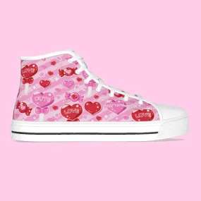 Candy Love Hearts (Red Cutie) Women's High Top Cutie Canvas Shoes