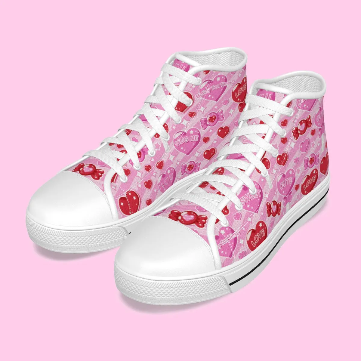 Candy Love Hearts (Red Cutie) Women's High Top Cutie Canvas Shoes