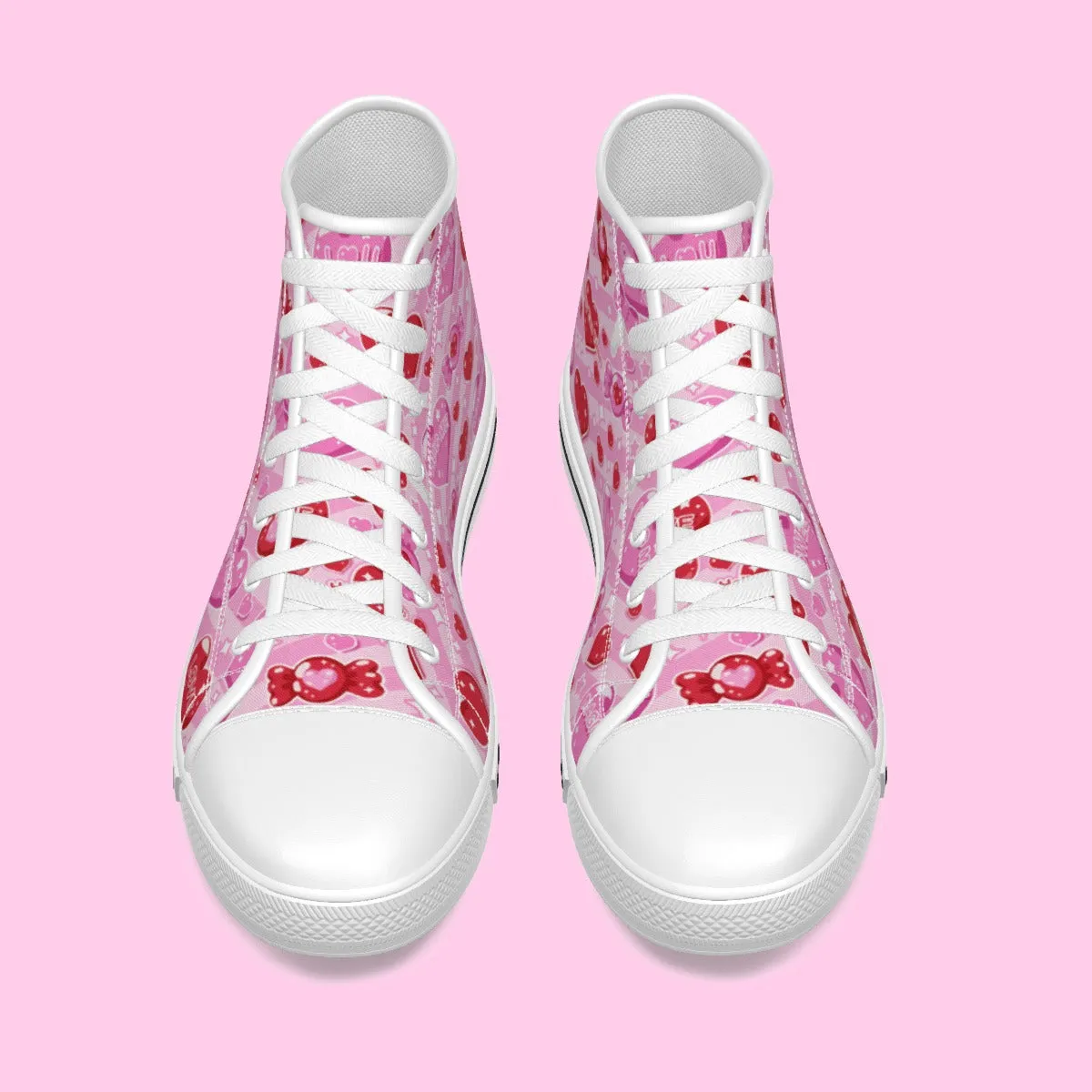 Candy Love Hearts (Red Cutie) Women's High Top Cutie Canvas Shoes