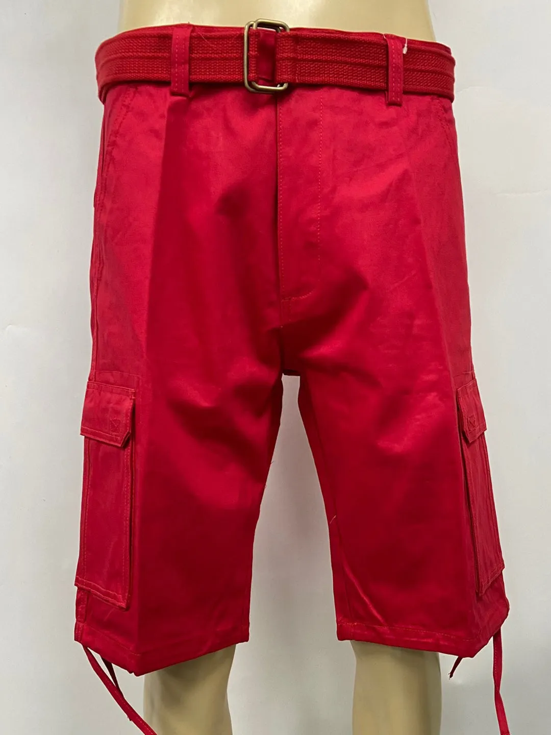 Cargo Shorts with Adjustable Twill Belt Utility Pocket - Red