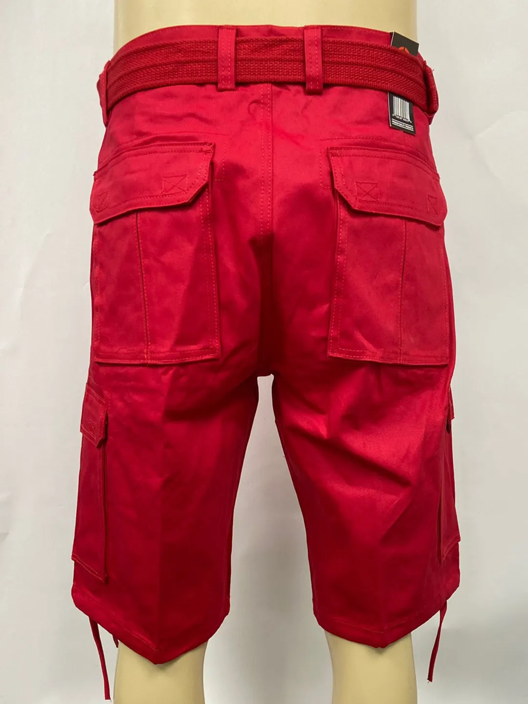 Cargo Shorts with Adjustable Twill Belt Utility Pocket - Red